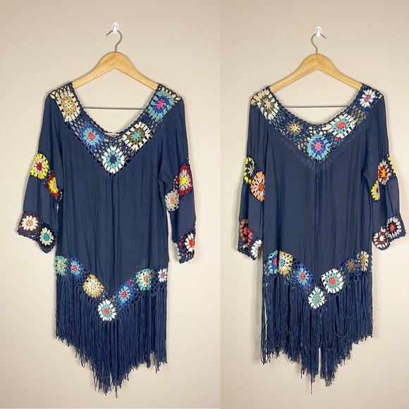 MOMO New York | Boho Crochet Tassel Fringe Swim Cover Dress One Size - Picture 3 of 6